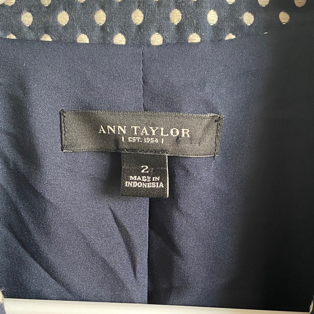 Ann Taylor Navy and White Polka Dot Blazer - Picture 2 of 14